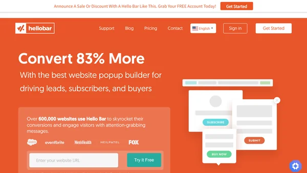 Hello Bar & Subscribers screenshot